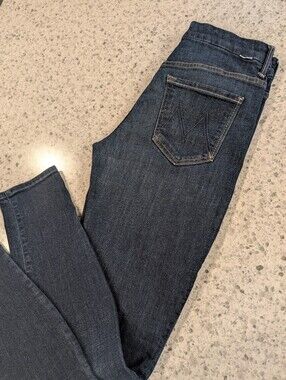 Mother 26 High Waisted Looker Denim Stretch Revolve Skinny Jeans Distressed Blue